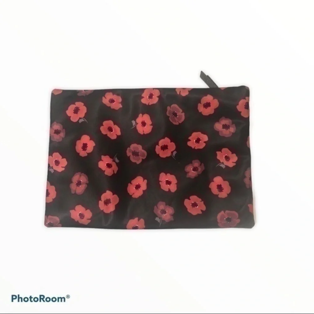 Kate spade black nylon red floral cosmetic bag